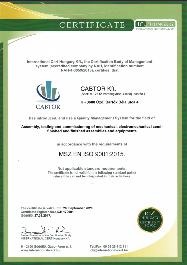 MSZ EN ISO 9001:2015 Bescheinigung